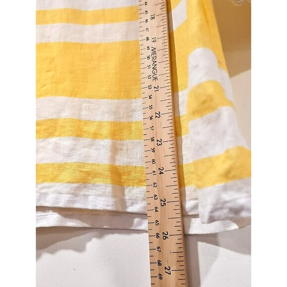 Charter Club Luxury Women Blouse Size Med Yellow White Stripes 100% Linen V Neck - Picture 9 of 10